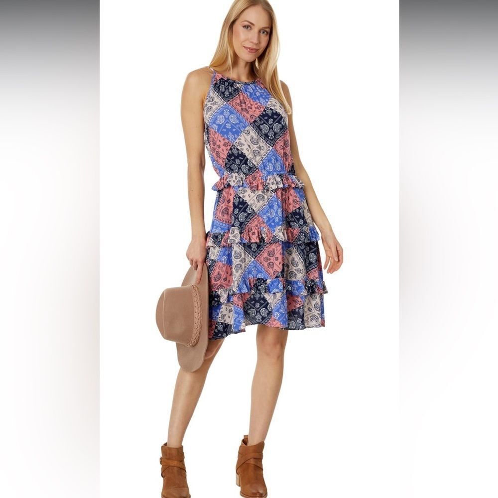 Wrangler Retro Goddess Neck Tiered Dress Small Button Closure RODEO Western Wear